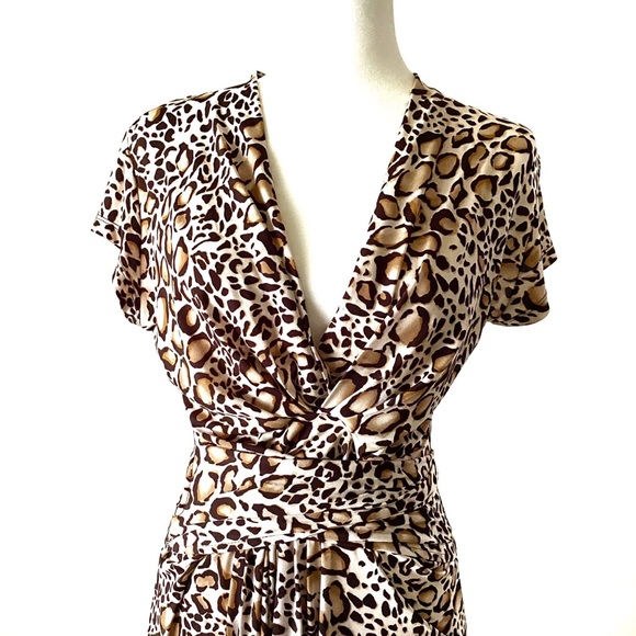 IMAN Tie Waist High/Low Dress Leopard Print Brown - Picture 2 of 7